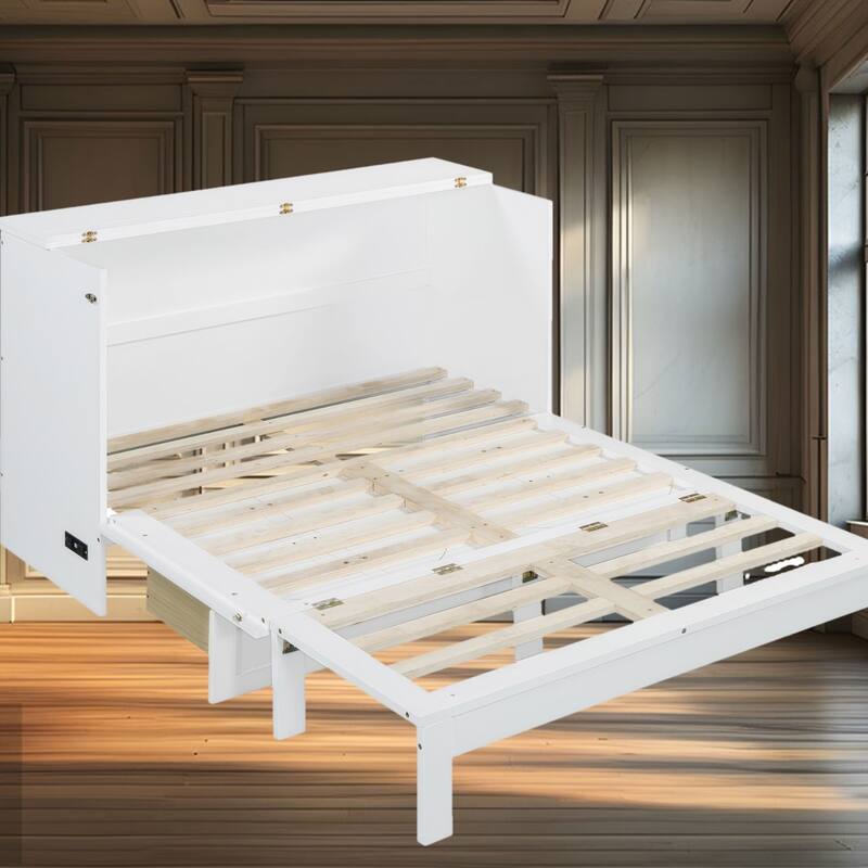 Full Size Murphy Bed with Large Drawers, USB Charging Port & Space-Saving Foldable Design - Perfect for Small Spaces