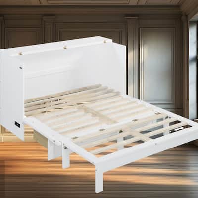 Full Size Murphy Bed with Large Drawers, USB Charging Port & Space-Saving Foldable Design - Perfect for Small Spaces
