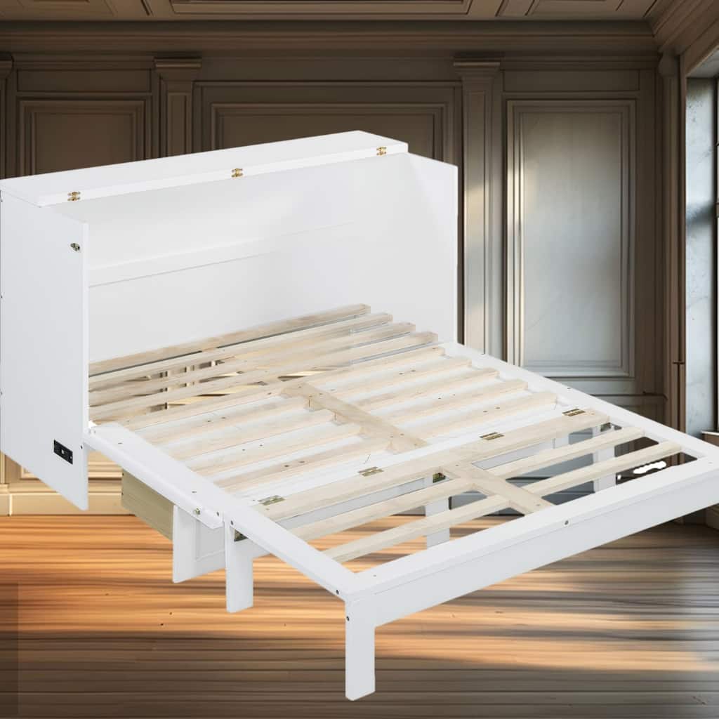 Full Size Murphy Bed with Large Drawers, USB Charging Port & Space-Saving Foldable Design - Perfect for Small Spaces