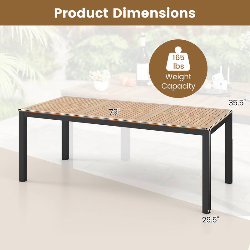 Gymax Patio Dining Table for 8 79'' Large Rectangle Table w/ Acacia