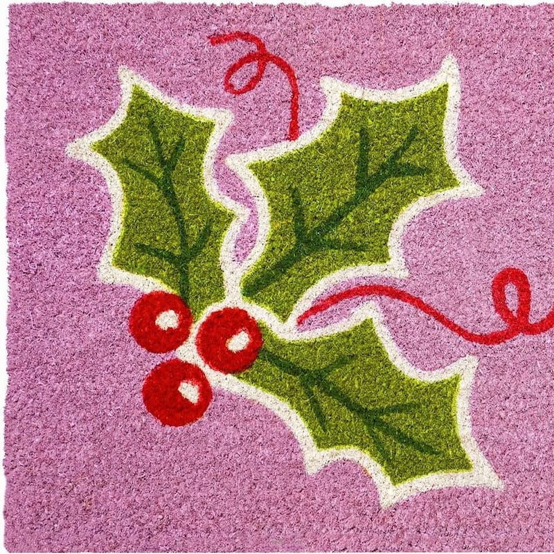 HomeRoots 24" X 36" Pink Green And Red Christmas Outdoor Coir Door Mat - 24.00' X '36.00