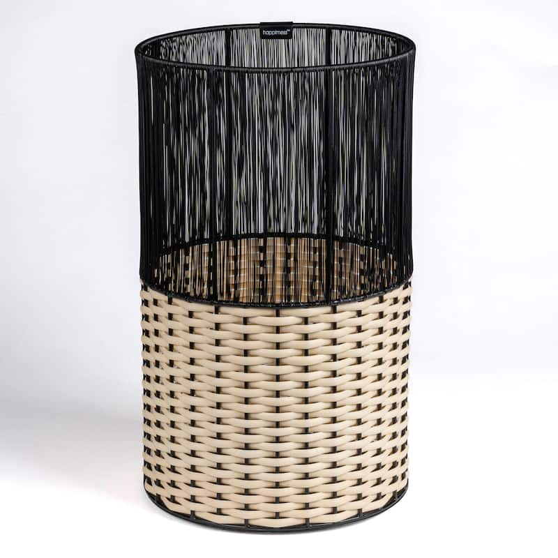 Harper Modern 4.13-Gallon 2-Tone Faux Wicker Cylinder Waste Basket - Black/Cream