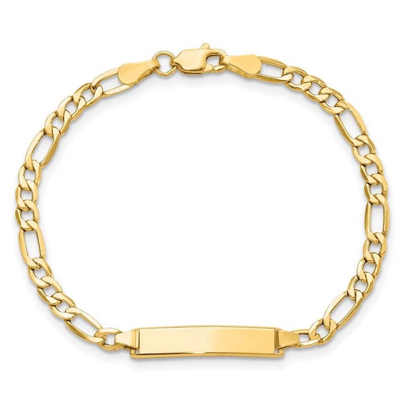 Curata 14k Yellow Gold 4.3mm Engravable Semi solid Figaro Link ID Bracelet