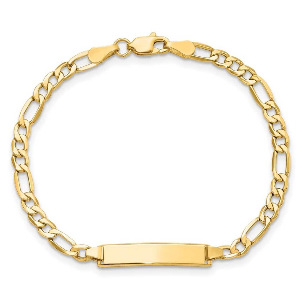 Curata 14k Yellow Gold 4.3mm Engravable Semi solid Figaro Link ID Bracelet