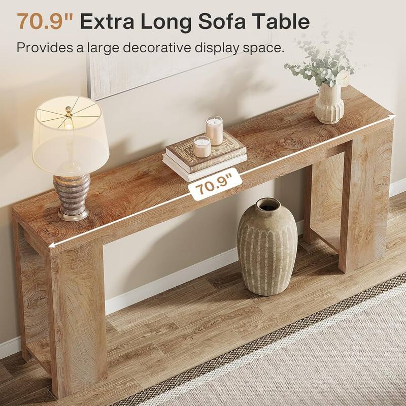 70.9" Extra Long Farmhouse Console Table - Narrow Wood Entryway Sofa Table Behind Couch, Rustic Accent Table