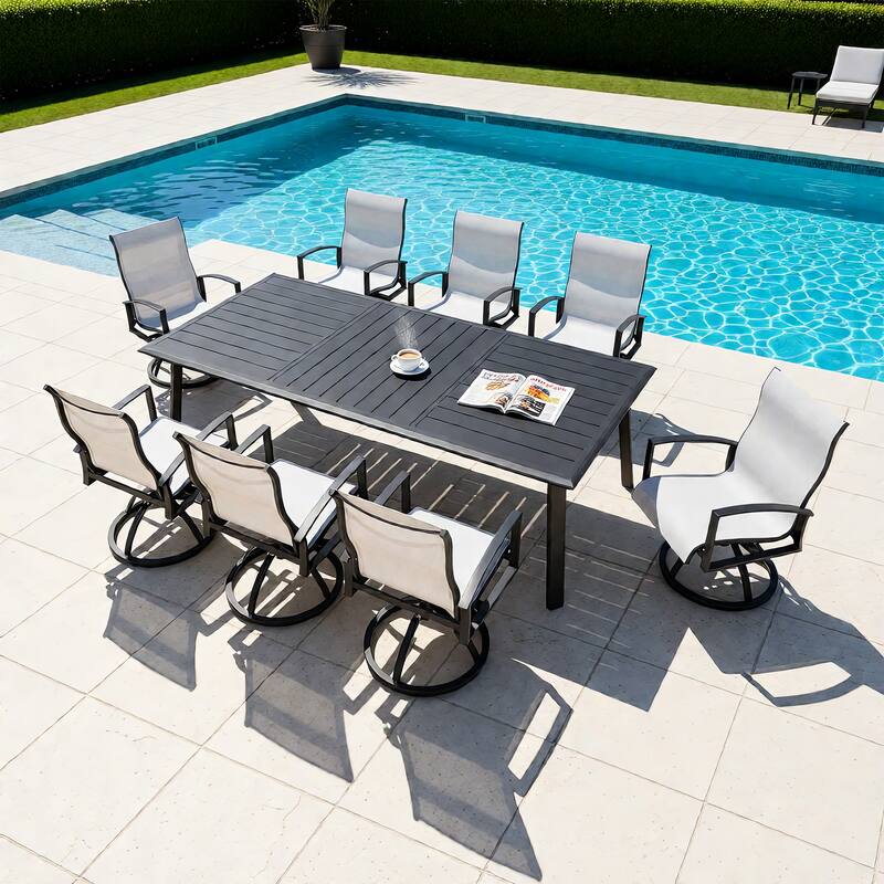 7/9-Piece Patio Dining Set Aluminum Dining Table and Sunbrella Swivel Chairs
