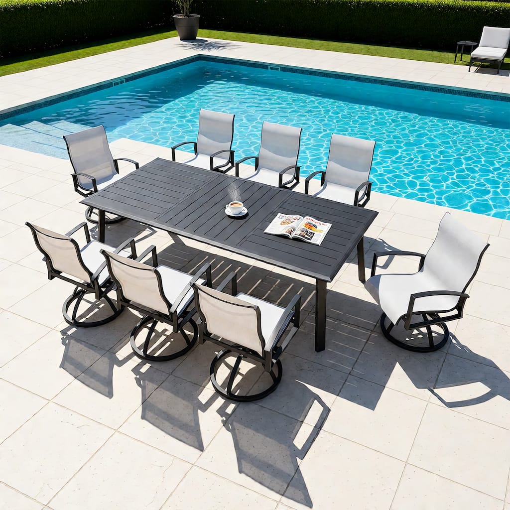 7/9-Piece Patio Dining Set Aluminum Dining Table and Sunbrella Swivel Chairs