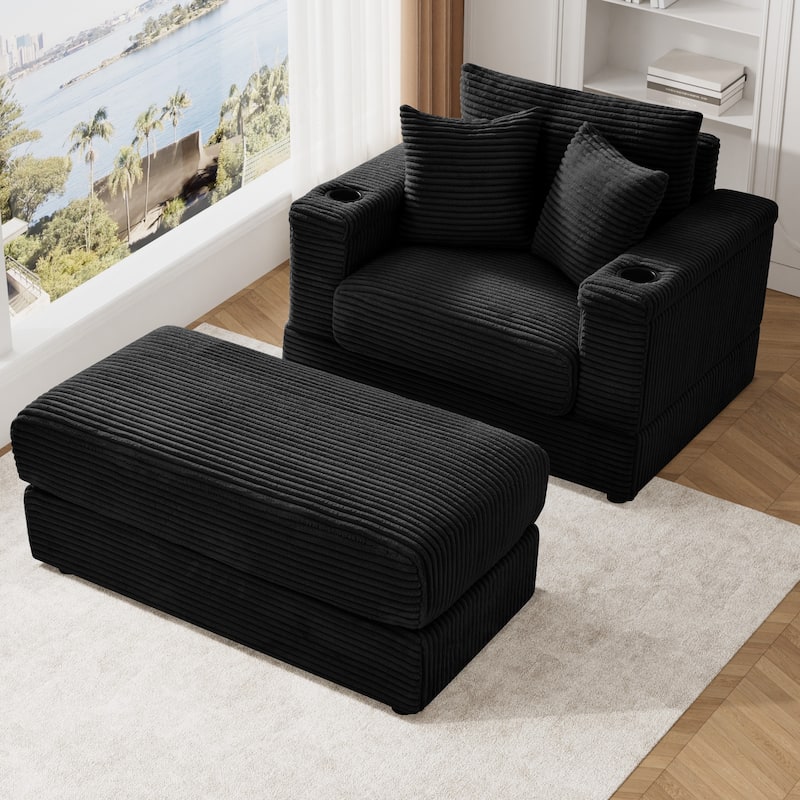 Ouyessir Upholstered Deep Seat Single Sofa with Ottoman for Living Room