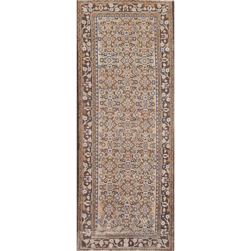 Hand Knotted Oriental 100% Wool Carpet Traditional All-Over Oranges & Rust Hamedan Runner Rug - 9' 8'' X 3' 7''