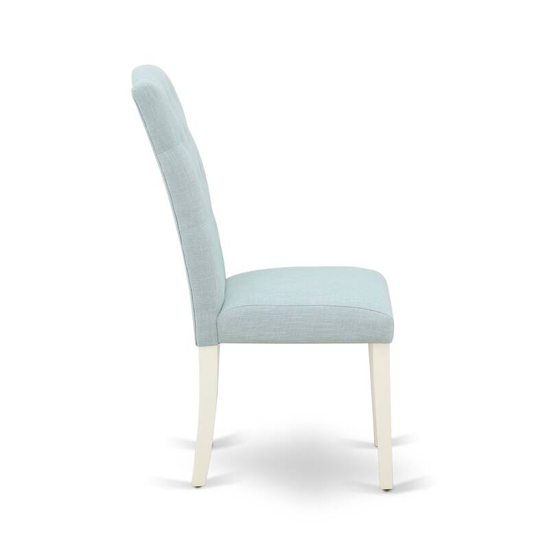 East West Furniture Dining Table Set- a Kitchen Table and Baby Blue Linen Fabric Parsons Chairs, Off-White(Pieces Options)