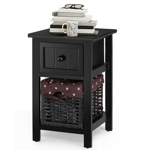 Shop Gymax 2 Tier Mini Nightstand 1 Drawer Bedside End Table Organizer Wood Overstock 25730271