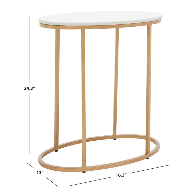 SAFAVIEH Louvenia Marble Top Oval Side Table - 23 In. W x 13 In. D x 24 In. H - 23Wx13Dx24H
