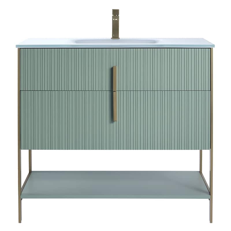 Fine Fixtures Serenity Modern Bathroom Vanity with White Glass Top