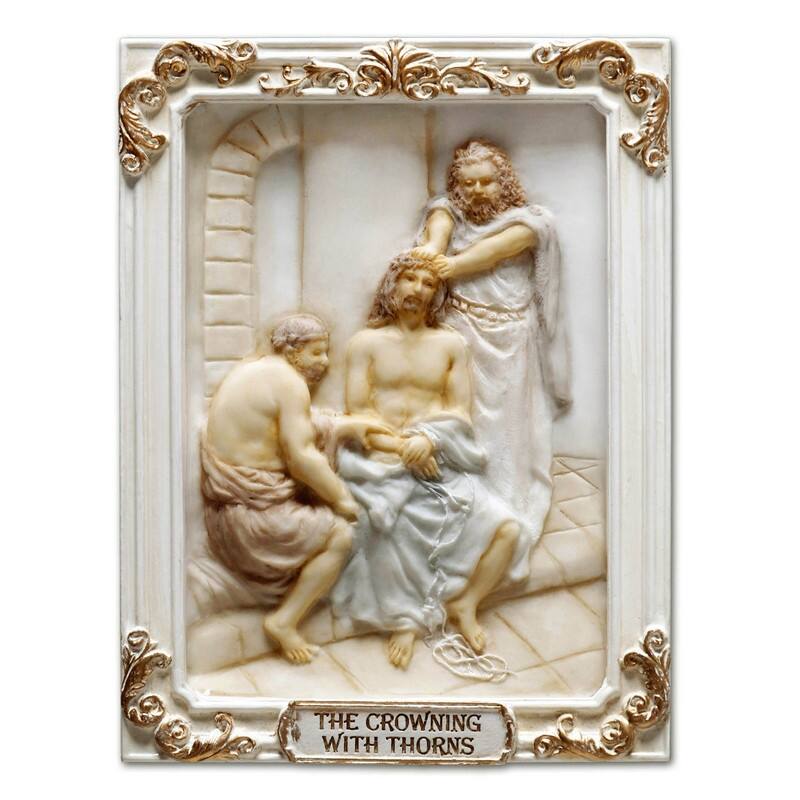 4.1 inches Length Polyresin Sorrowful Mysteries the Crowning with Thorns White and Gold Finish Figurine