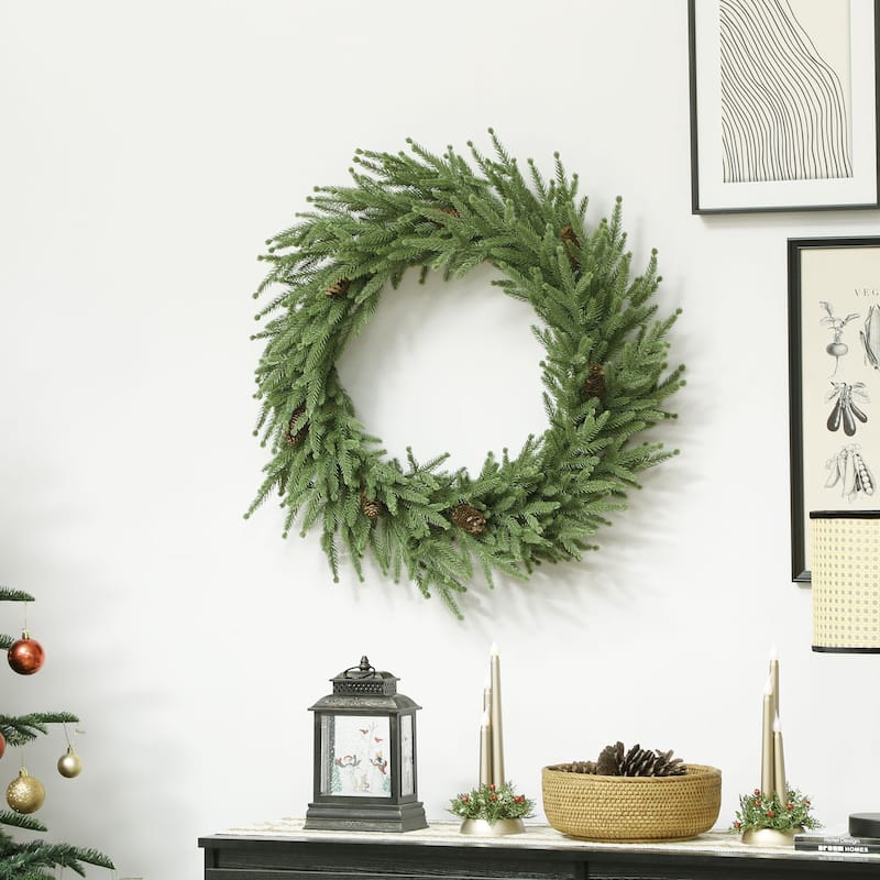 HOMCOM 24in Xmas Wreath: Pine Cones, 88 Branches, Artificial Norfolk Pine, Indoor Decor