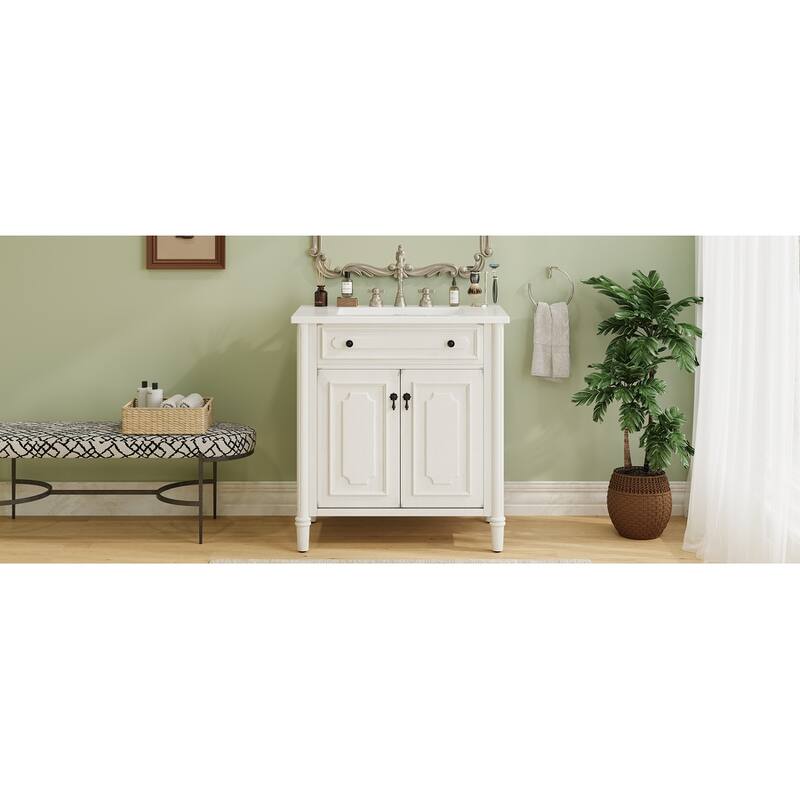 31" Bathroom Vanity with Sink, Rustic Bathroom Cabinet with Soft Close Doors and Adjustable Shelf, Curved Profile Design