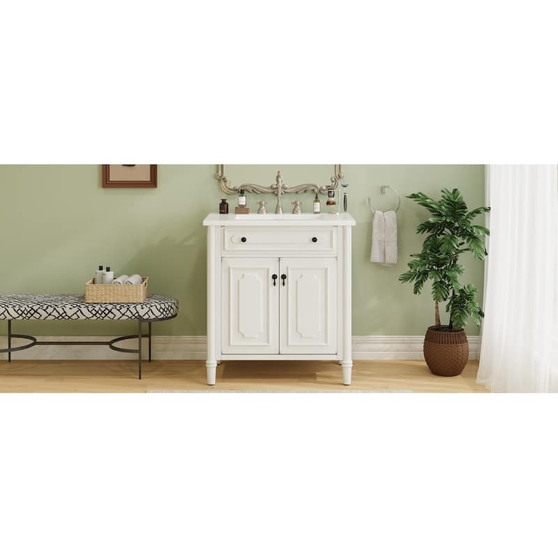 Vintage Bathroom Vanity with Sink,Rustic Bathroom Cabinet with Soft Close Doors and Adjustable Shelf