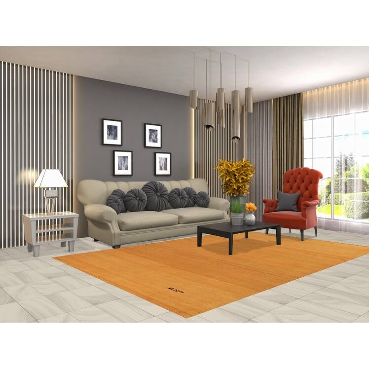 Orange & Yellow Gabbeh Modern Area Rug Hand-Knotted Wool Carpet - 6'3" x 9'4"