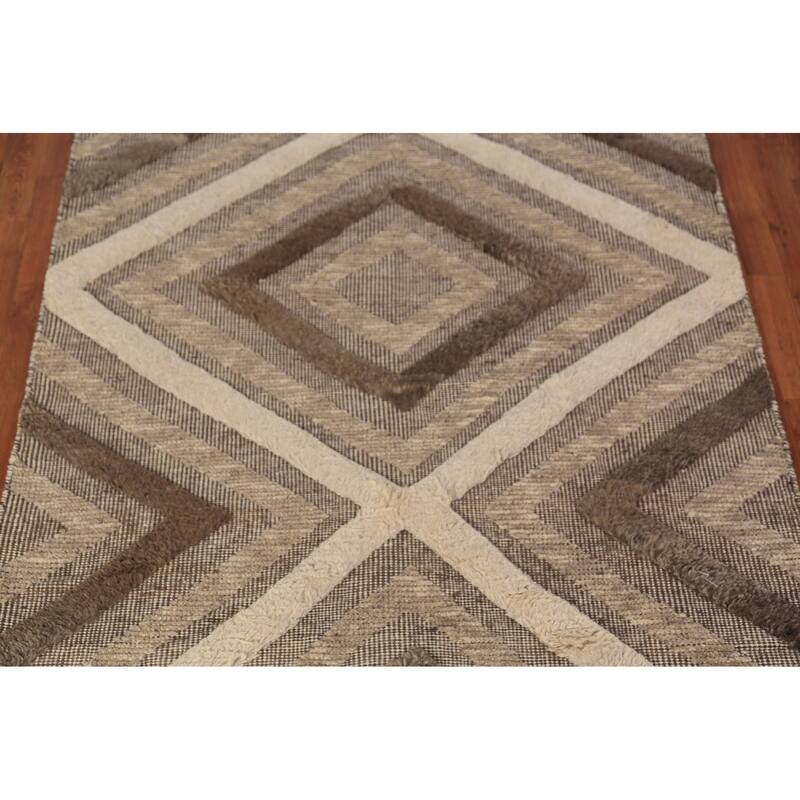 Geometric Modern Moroccan Indian Area Rug Handmade Wool Carpet - 5'1" x 8'1"