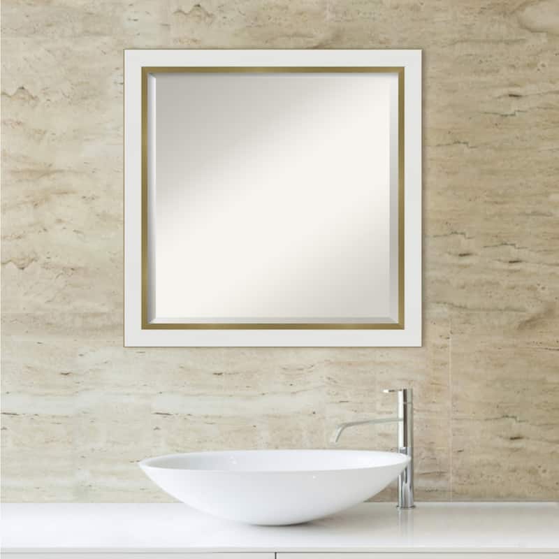Beveled Bathroom Wall Mirror - Eva White Gold Narrow Frame