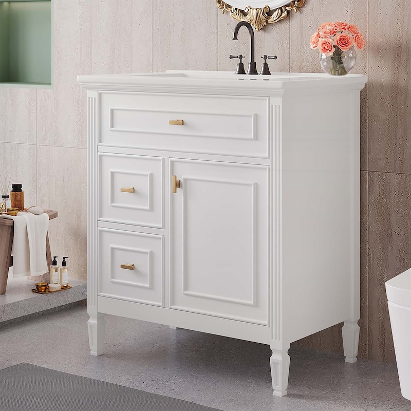 Bathroom Vanity Cabinet with Sink,with One Flip Drawer and Two Drawers,Adjustable Shelf - White