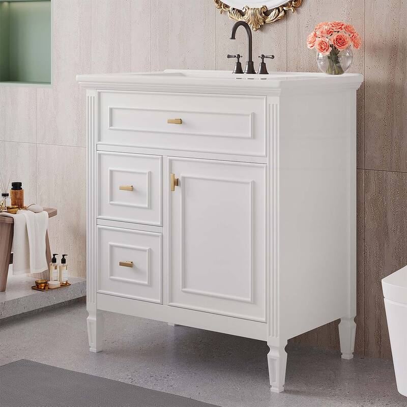 Freestanding Vanity Set with One Flip Drawer and Two Drawers,Adjustable Shelf - White