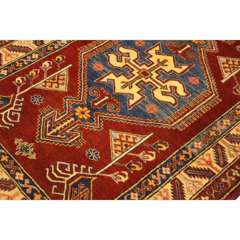 Caucasian Super Kazak Jaxon Rust/Tan Hand Knotted Wool Rug - 4'0'' x 5'5''