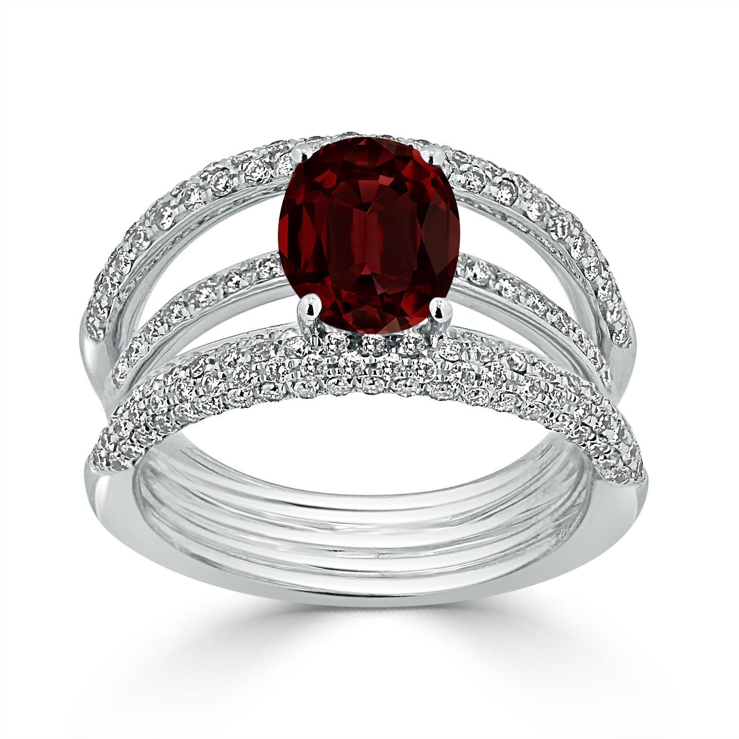 Auriya 2 1/2ct Oval Red Garnet and Diamond Ring 9/10ctw 18K Gold