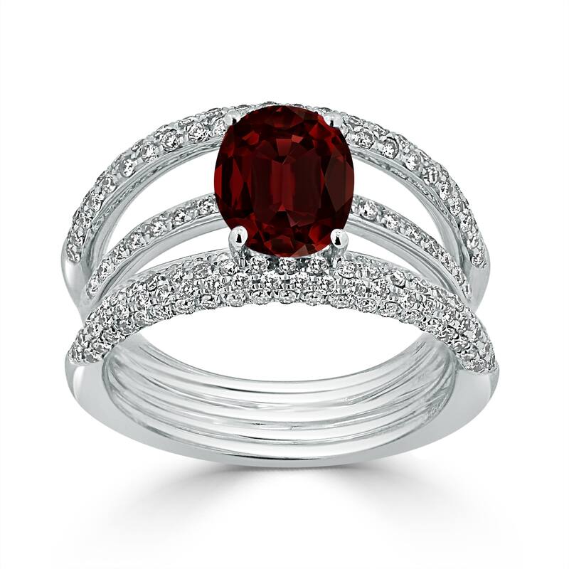Auriya 2 1/2ct Oval Red Garnet and Diamond Ring 9/10ctw 18K Gold