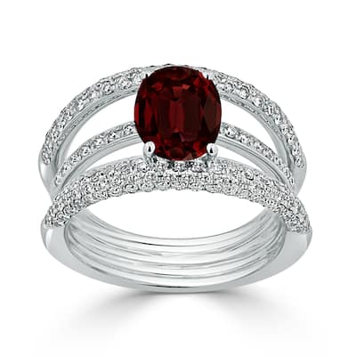 Auriya 2 1/2ct Oval Red Garnet and Diamond Ring 9/10ctw 18K Gold