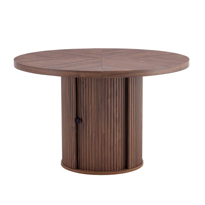 ‌47.2" Round Wood-Grain Dining Table - Double-Tier Storage & Roman Column Base, Timeless Elegance‌.