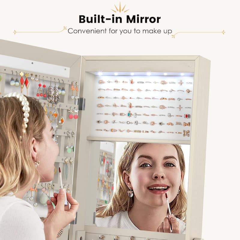 Costway Jewelry Cabinet Full-Length Mirror Lockable Jewelry Armoire - See Details