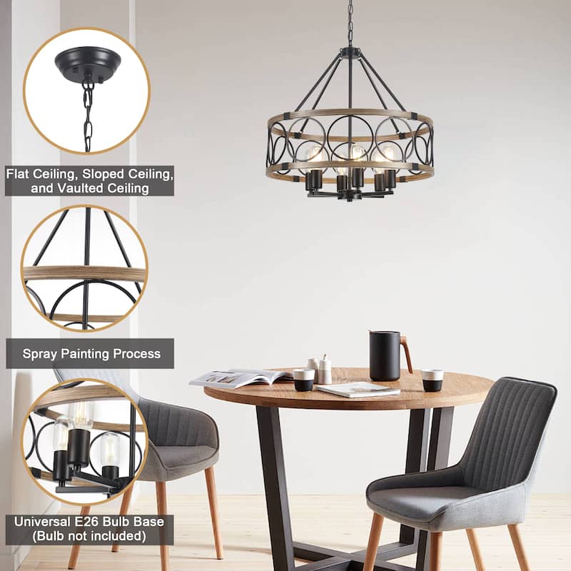 6-Light Candlestick Hanging Circle Linear Foyer Chandelier Lighting for Dining Room Kitchen Island
