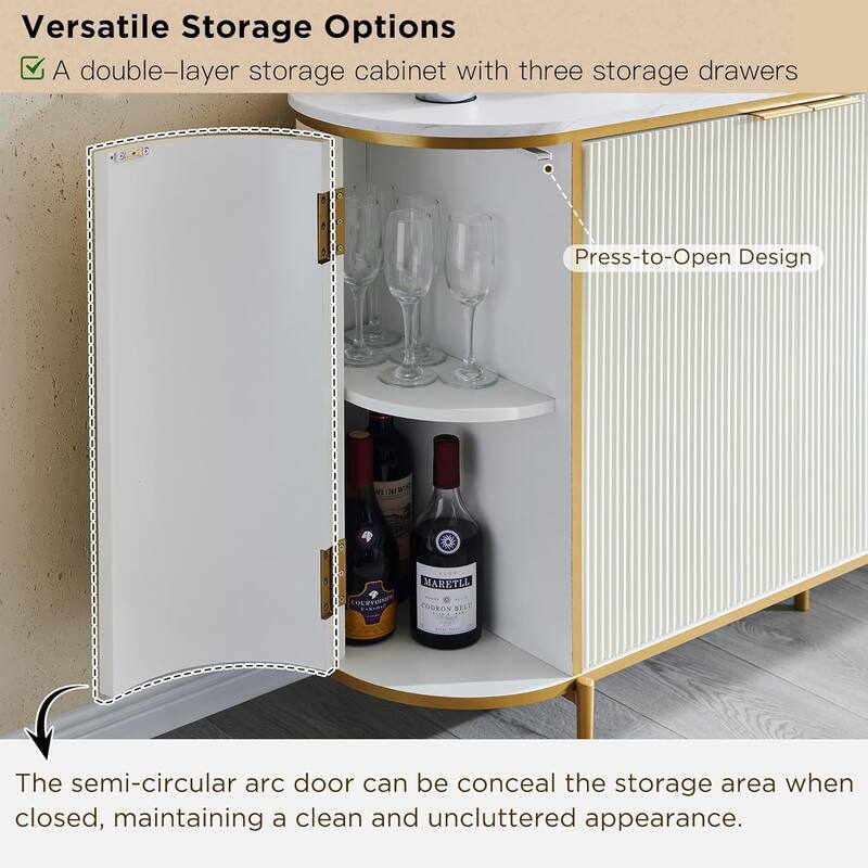 60" Modern Fluted Buffet Cabinet, Buffet Table, Coffee/Wine Bar