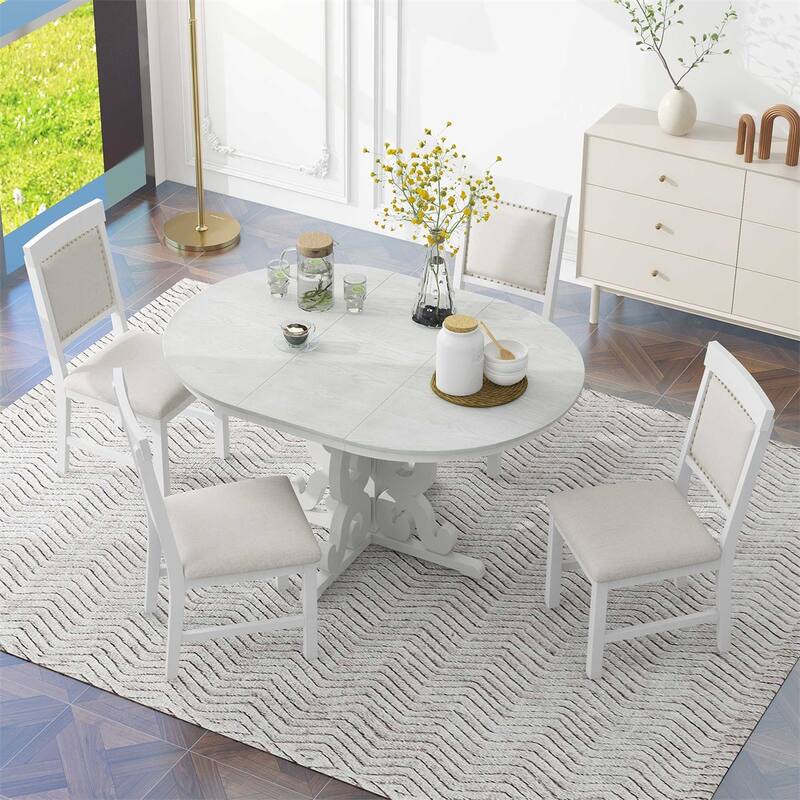 5-Piece Retro Dining Set, Extendable Table and 4 Upholstered Chairs