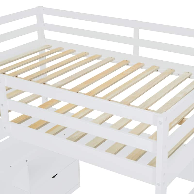 Full Size Wood Loft Bed with Drawers, Shelves & Desk