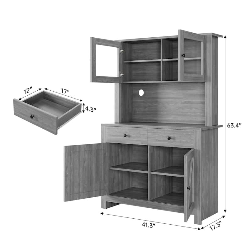 Kitchen Pantry Storage Cabinet with Microwave Stand & Coffee Bar Cabinet,Freestanding Hutch Cabinet with 4 Doors