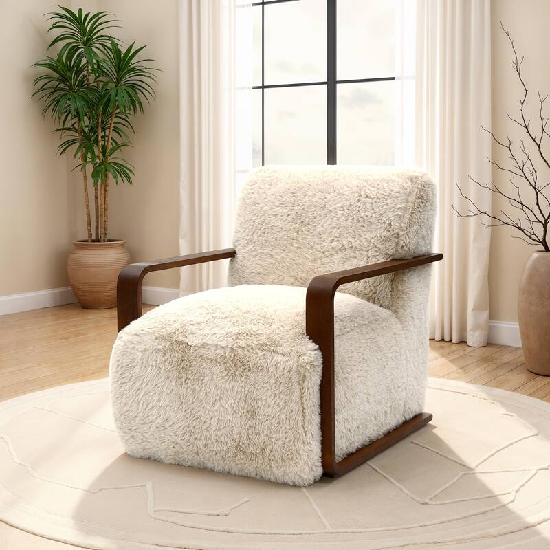 Contemporary Style 1pc Accent Chair Retro Inspired Curves Wooden Arms Tight Seat And Back Primary Living Room
