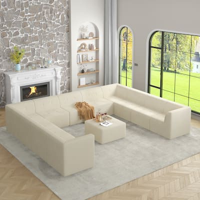 163.4" U-Shaped Corduroy Modular Sectional Sofa with Sleeper (4-9 Seaters)