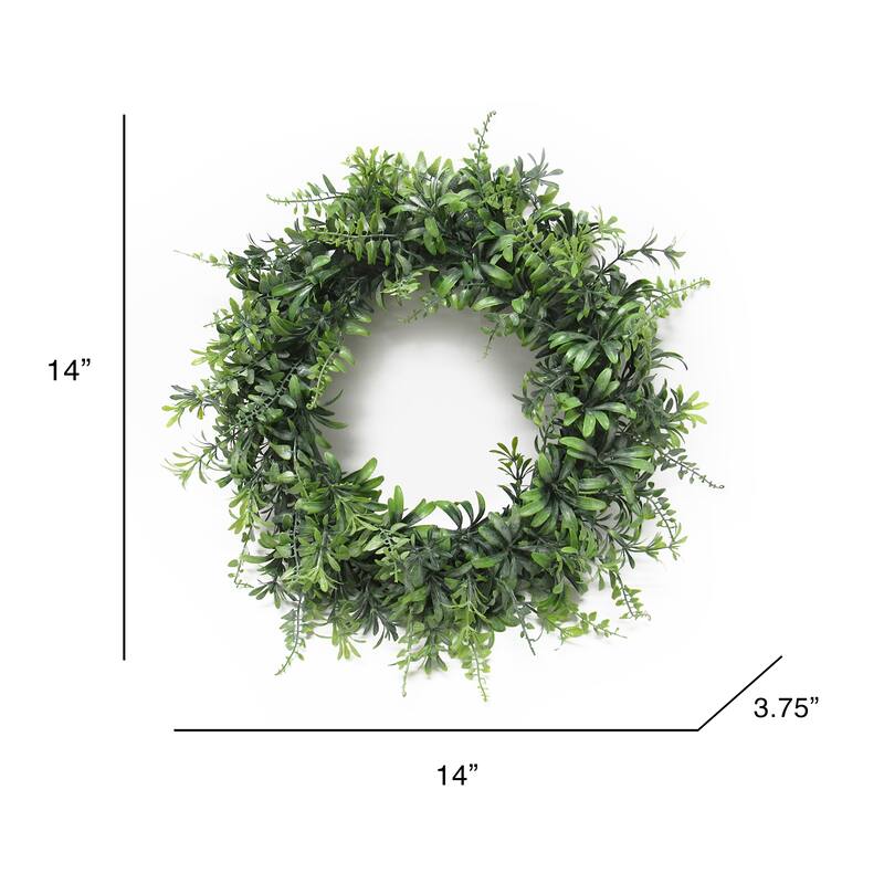 Frosted Green Artificial Flowering Fern Mix Leaf Foliage Greenery Wreath 14in