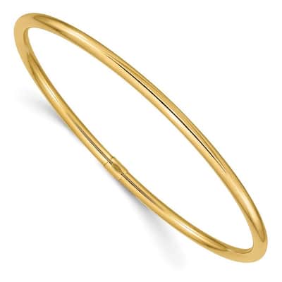 Curata 14k Yellow Gold Slip on Hollow tube 3mm Polished Round Tube Bangle Bracelet