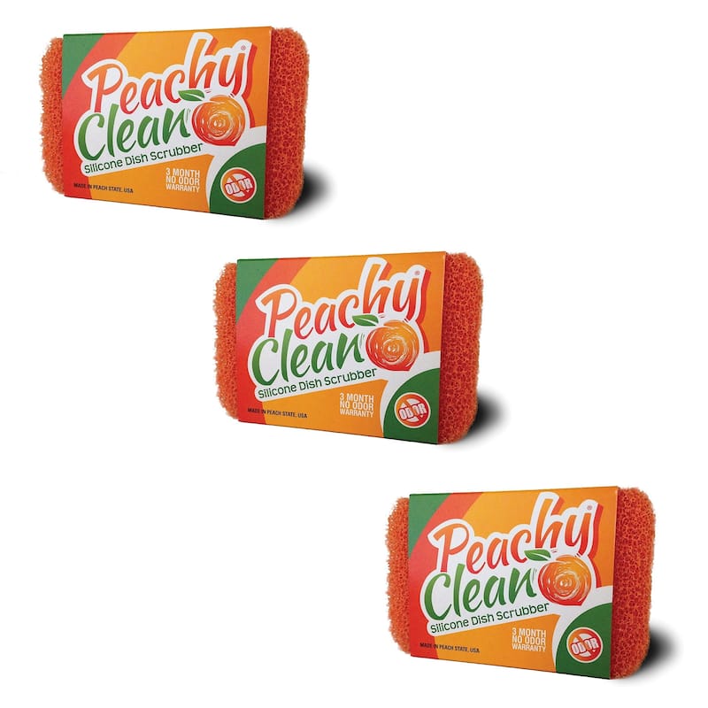 Peachy Clean Silicone Kitchen Dish Scrubber - Peach Scented Scrubbing Sponge - 3-pack