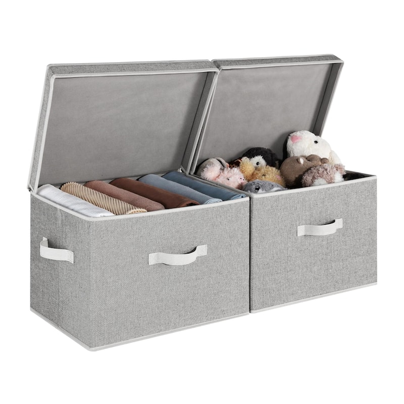 2-Pack Closet Storage Bin with Lid and Handle, Large Fabric Storage Box for Clothes, Towels, Toys, Shoes - Large - Grey