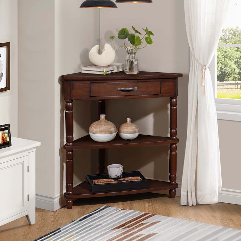 33.8'' Small Triangle Corner Table with Solid Wood Legs