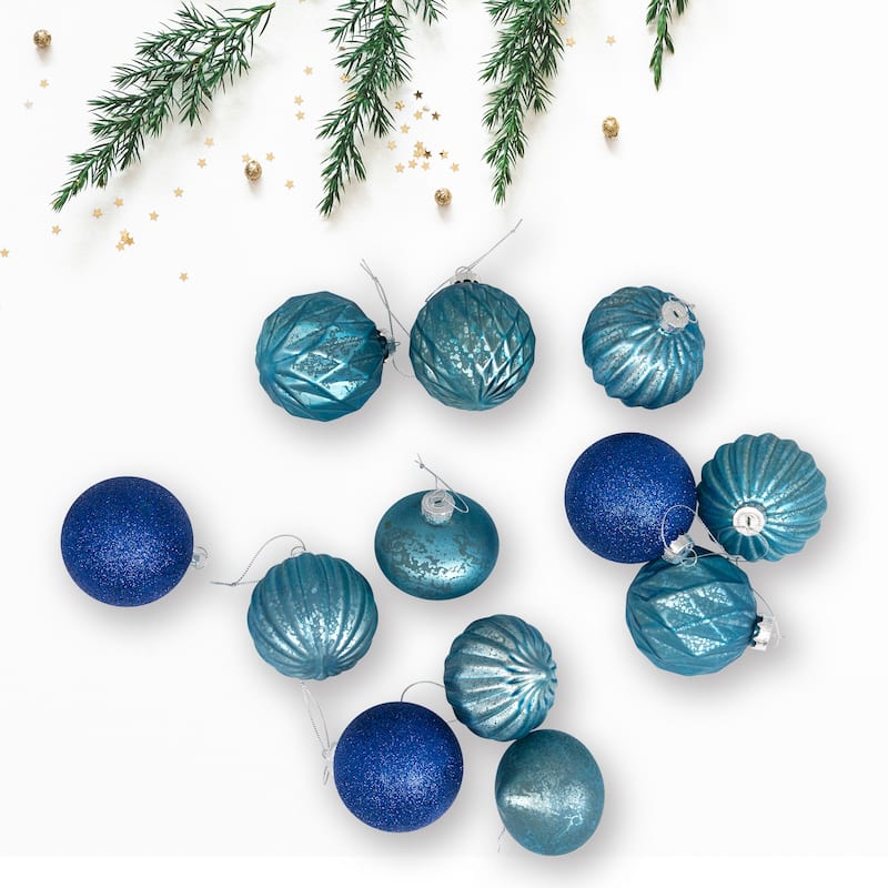 Onion and Glass Ball Christmas Ornaments - 3.25" - Royal Blue - Set of 12