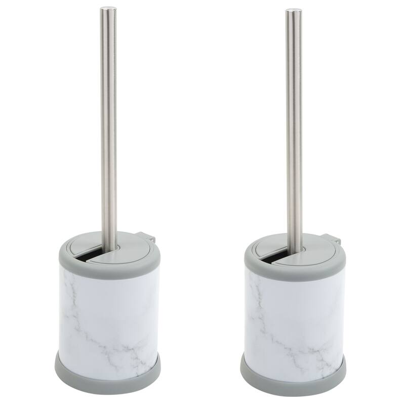 Bath Bliss 2 Pack Self Closing Lid Toilet Brush and Holder - Marble - 4.5"Rdx 15.4"