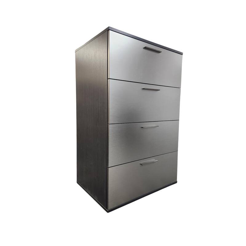 Bliss Glossy Four-Drawer Jumbo Chest in Metallic Gray - Metallic Gray - 4-drawer
