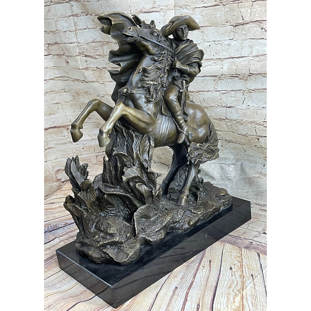 Napoleon Bonaparte Crossing The Alps Bronze Statue Sculpture Replica 20 Inches X 16.5 Inches