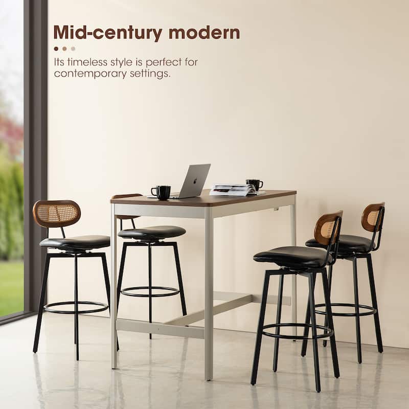 Glitzhome 40"H Rattan Back Swivel Bar Stool with Metal Legs Set of 2/4