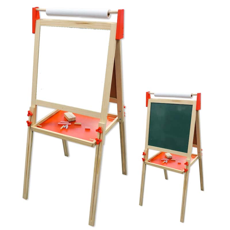 Kids Wood Double-sided Chalkboard and Dry-Erase Board Floor Easel - Tan